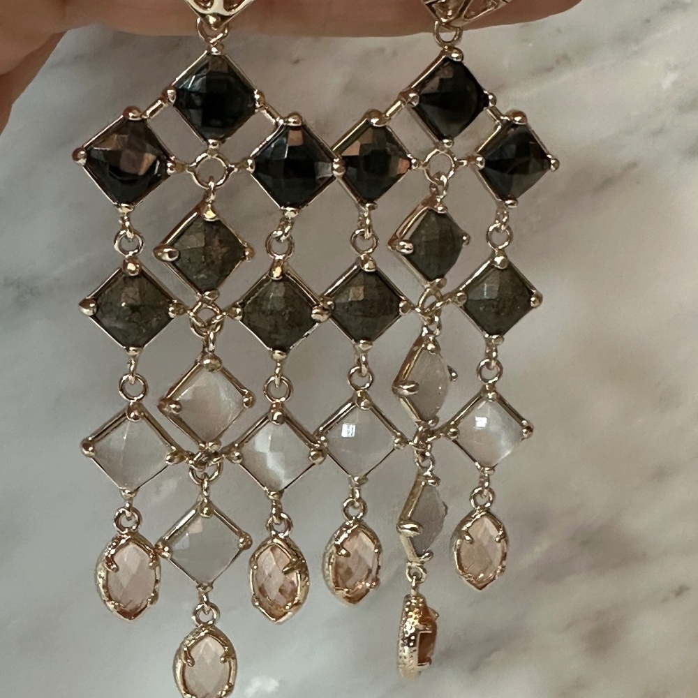 Kendra Scott Ombre Beige, Moonstone, Gray & Black Chandelier Earrings